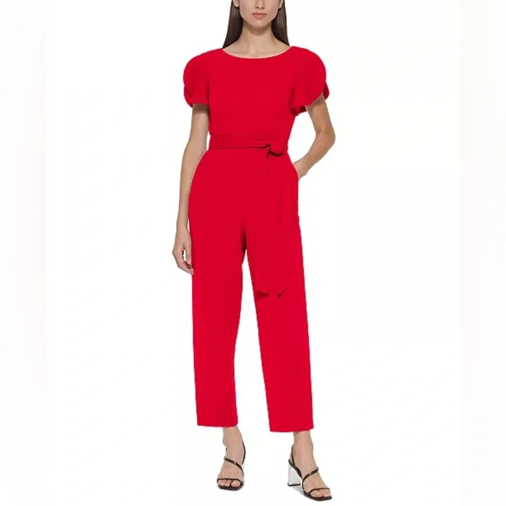 Calvin Klein Red Tulip Sleeve Cropped Jumpsuit - New - Size 16